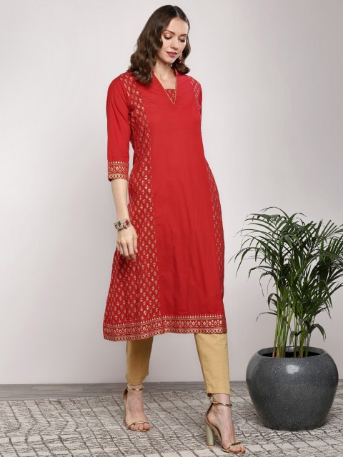 

Sangria Women Red Solid Straight Kurta