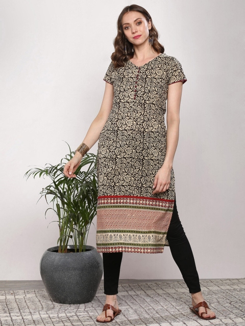 

Sangria Women Black & Red Floral Print Straight Kurta