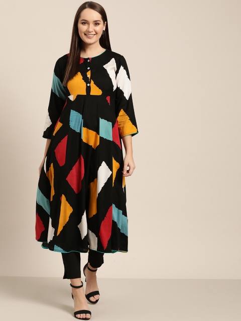 

Sangria Women Black & Yellow Printed A-Line Kurta