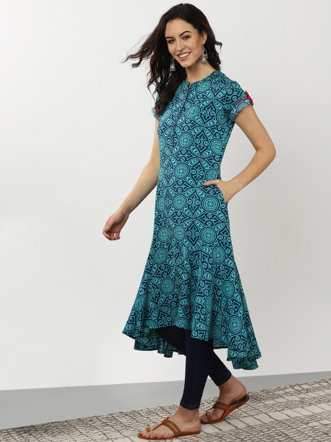 

Sangria Women Blue Printed A-Line Kurta