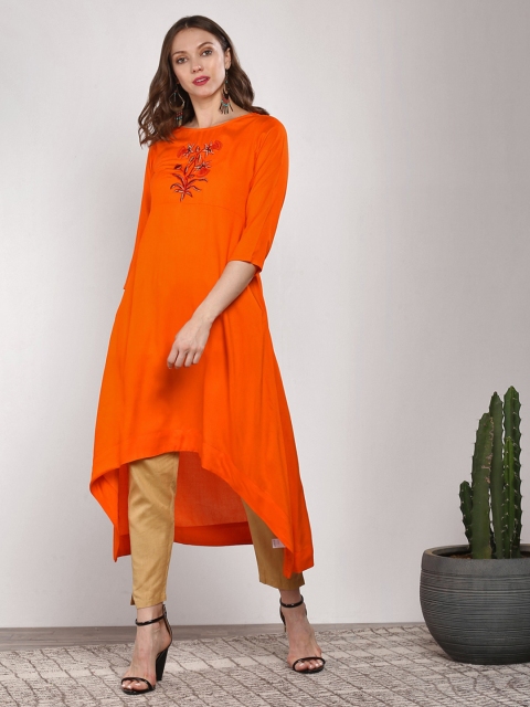 

Sangria Women Orange Asymmetric Yoke Design A-Line Kurta