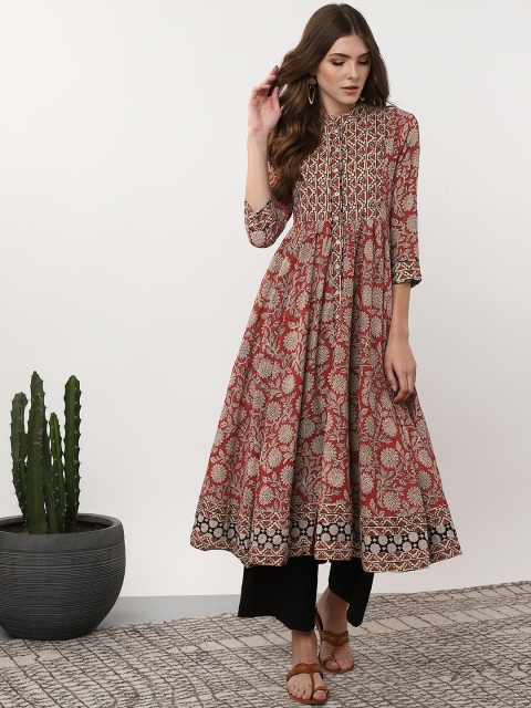 

Sangria Women Maroon & Beige Handblock Print Anarkali Kurta