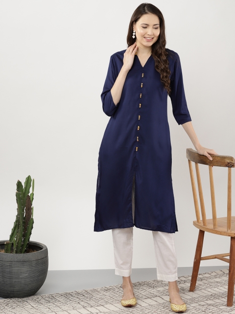 

Sangria Women Navy Blue Solid Straight Kurta