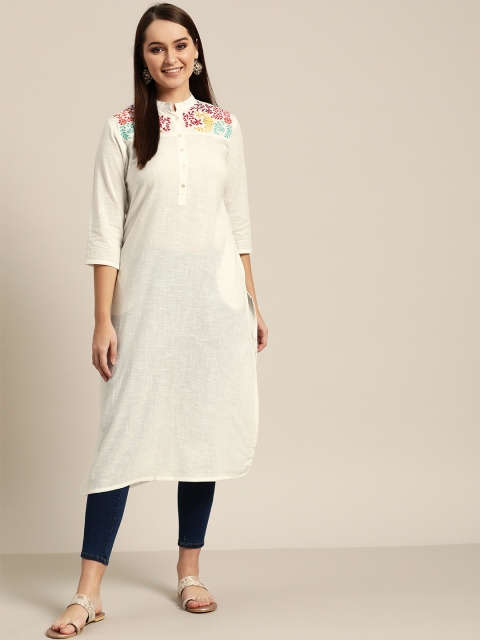 

Sangria Women White Self Design Straight Kurta