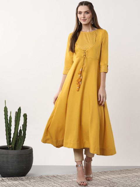 

Sangria Women Mustard Yellow Solid Layered A-Line Kurta