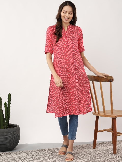 

Sangria Women Coral & White Printed Straight Kurta