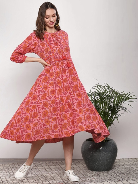 

Sangria Women Pink & Red Printed A-Line Dress