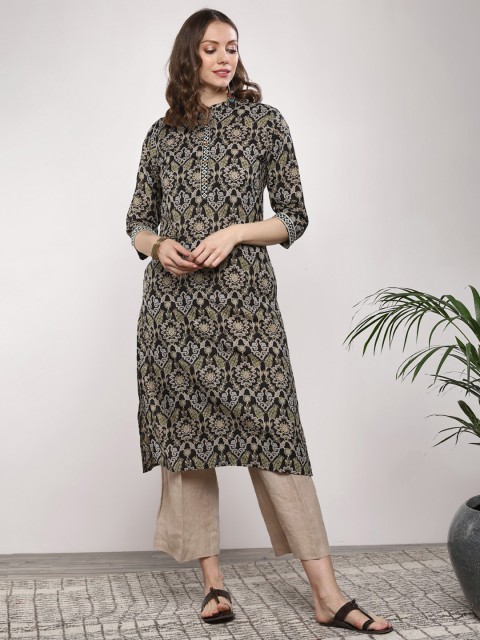 

Sangria Women Black Printed Straight Kurta