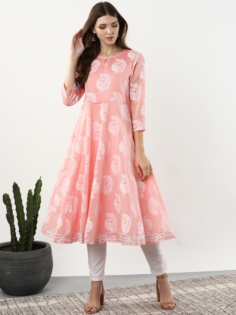 

Sangria Women Pink & White Printed Anarkali Kurta