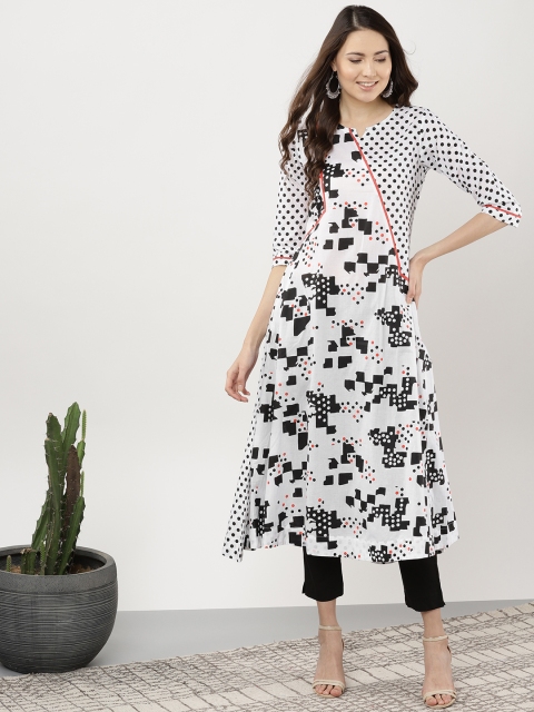 

Sangria Women White & Black Printed A-Line Kurta