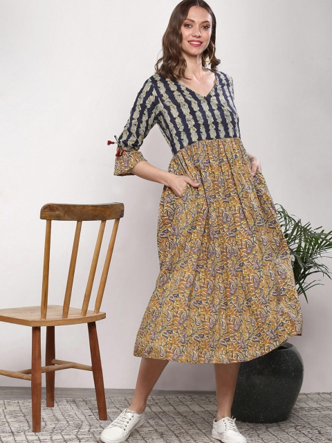 

Sangria Women Navy Blue Printed A-Line Dress