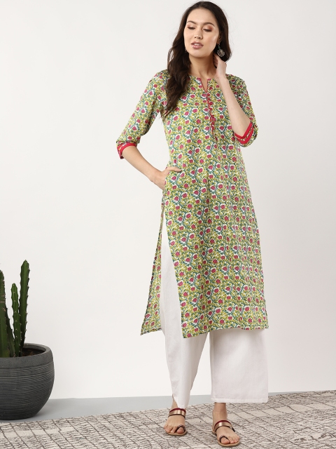 

Sangria Women White & Yellow Printed Straight Kurta