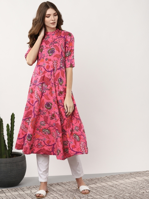 

Sangria Women Pink & Red Printed A-Line Kurta