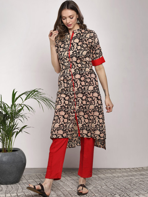 

Sangria Women Black & Beige Printed A-Line Kurta