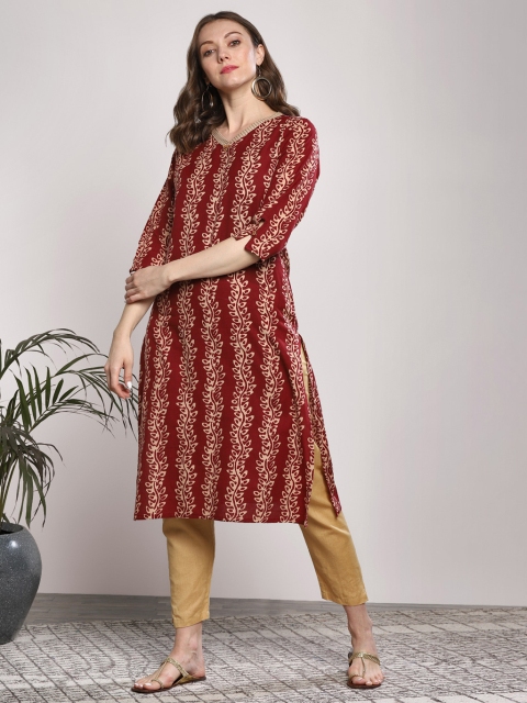 

Sangria Women Maroon & Beige Printed Straight Kurta