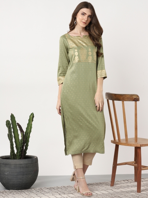 

Sangria Women Green & Golden Printed Straight Kurta