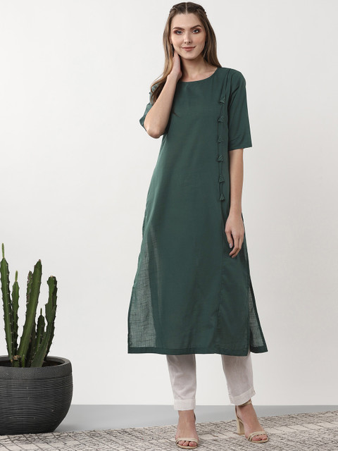

Sangria Women Green Solid Straight Kurta