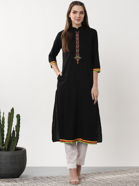 

Sangria Women Black Woven Design Straight Kurta