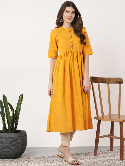 

Sangria Women Mustard Yellow Solid A-Line Kurta