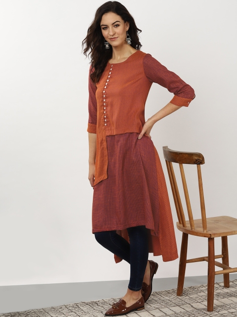 

Sangria Women Mustard Brown & Navy Blue Woven Design A-Line Kurta
