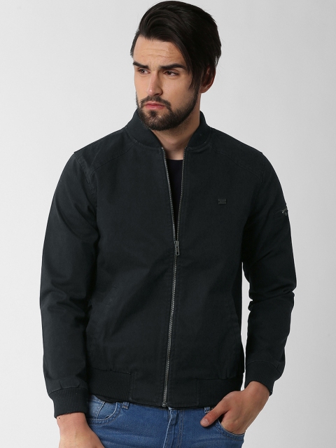 

Peter England Casuals Men Navy Blue Solid Bomber