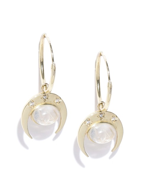 

Accessorize White Gold-Plated Rainbow Moonstone Studded Cresent Shaped Drop Earrings