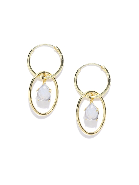 

Accessorize Grey Gold-Plated Aqua Quartz-Studded Geometric Drop Earrings