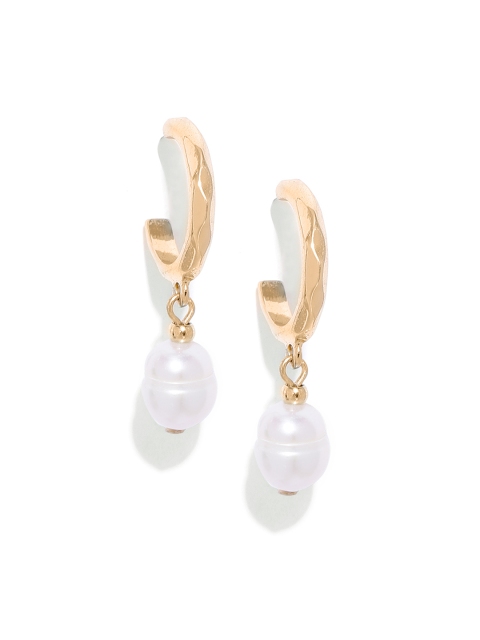 

Accessorize Off-White & Gold-Toned Beaded Half Hoop Earrings