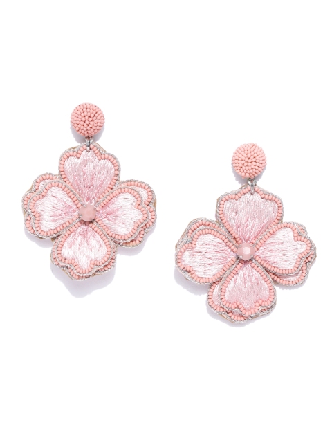 

Accessorize Pink Embroidered Beaded Stone-Studded Floral Drop Earrings