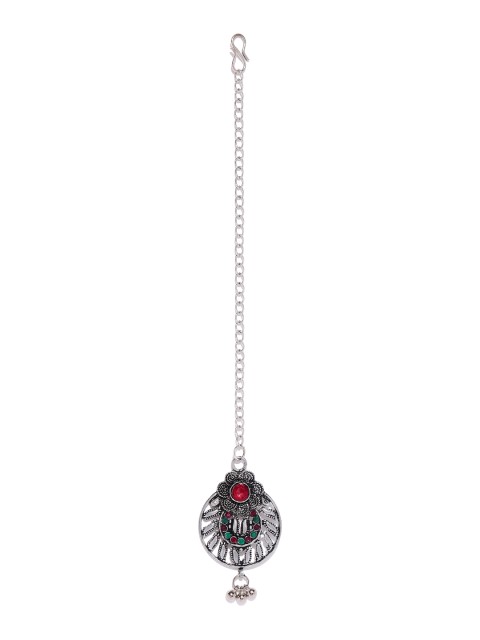 

Ayesha Women Oxidized Silver-Toned Rhinestone Studded Maang Tika
