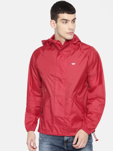 

Wildcraft Men Red Solid Hooded Waterproof Rain Jacket