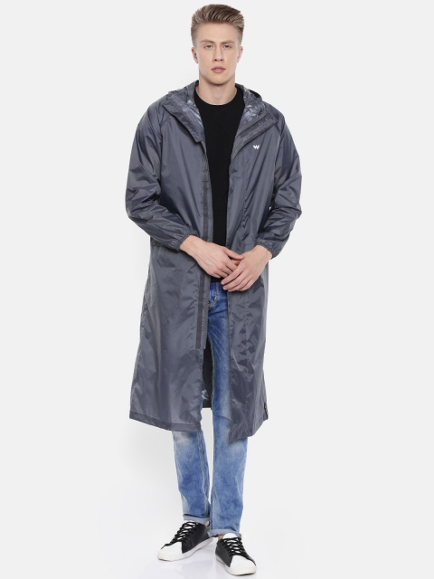 

Wildcraft Men Grey Hooded Longline Rain Jacket