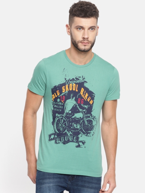 

People Men Green Printed Round Neck T-shirt