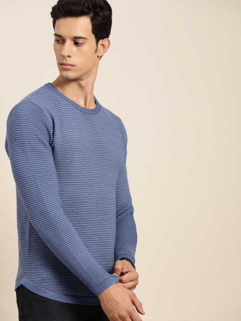 

INVICTUS Men Blue Self-Striped Sweater