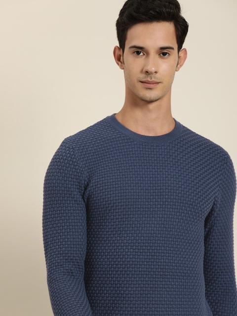 

INVICTUS Men Teal Blue Self Design Pullover Sweater