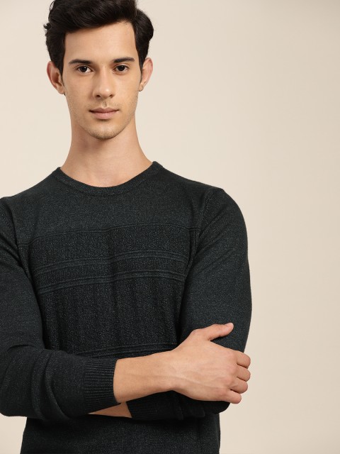 

INVICTUS Men Charcoal Grey Striped Pullover Sweater