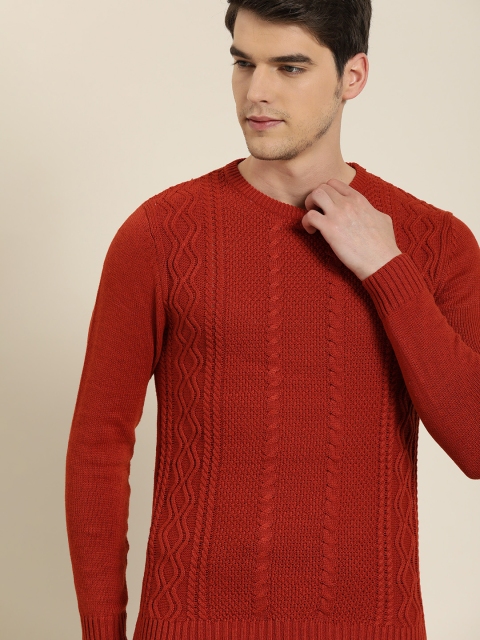 

INVICTUS Men Rust Orange Self Design Pullover Sweater