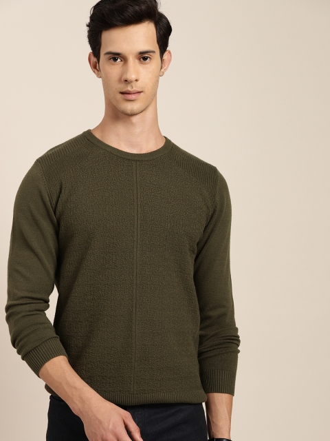 

INVICTUS Men Olive Green Self Design Pullover Sweater