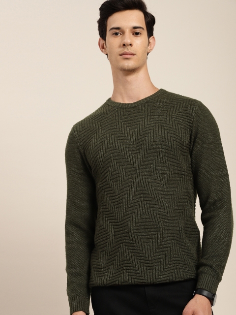 

INVICTUS Men Olive Green Self Design Pullover Sweater