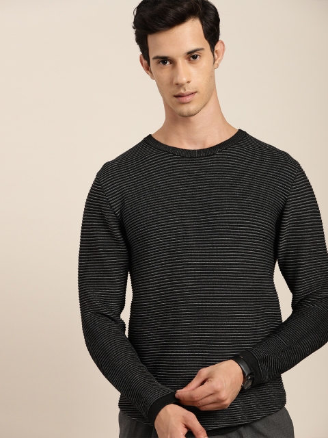 

INVICTUS Men Black & White Striped Pullover Sweater