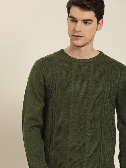 

INVICTUS Men Olive Green Self Design Pullover Sweater