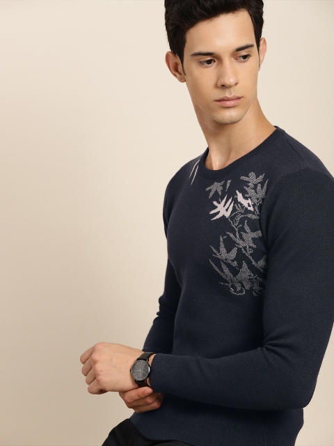 

INVICTUS Men Navy Blue Self Design Sweater