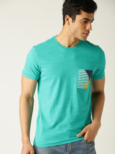 

United Colors of Benetton Men Green Solid Round Neck T-shirt
