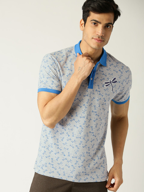 

United Colors of Benetton Men Grey Printed Polo Collar T-shirt