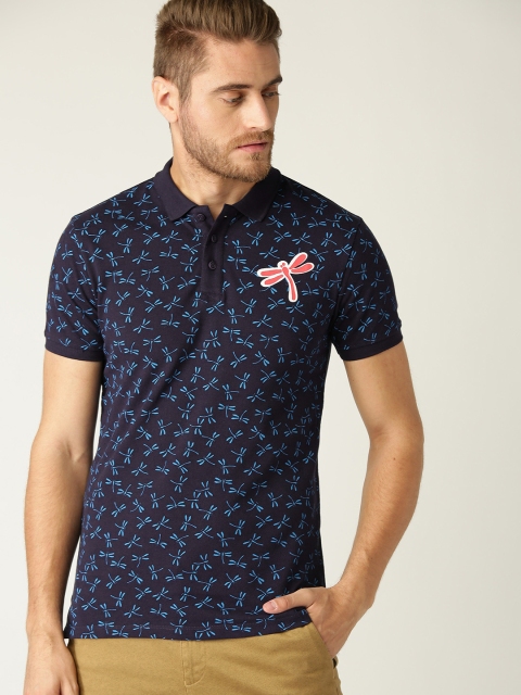 

United Colors of Benetton Men Blue Printed Polo Collar T-shirt