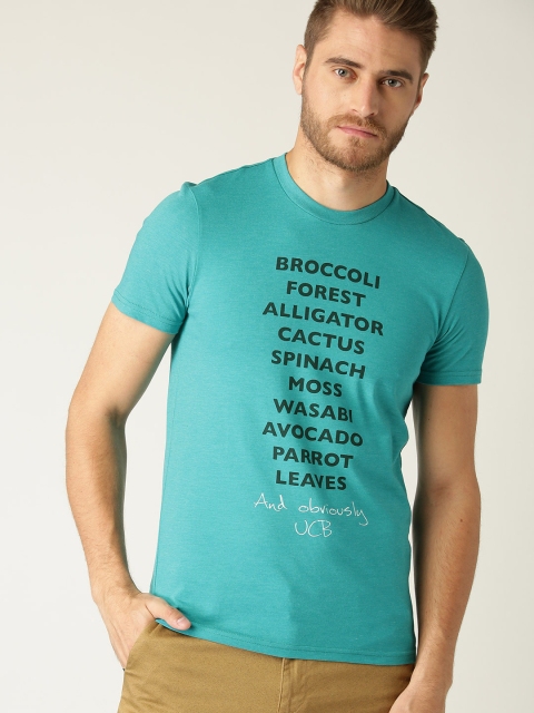 

United Colors of Benetton Men Teal Green Printed Round Neck T-shirt