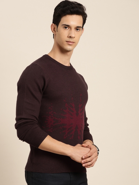 

INVICTUS Men Brown & Red Self Design Sweater