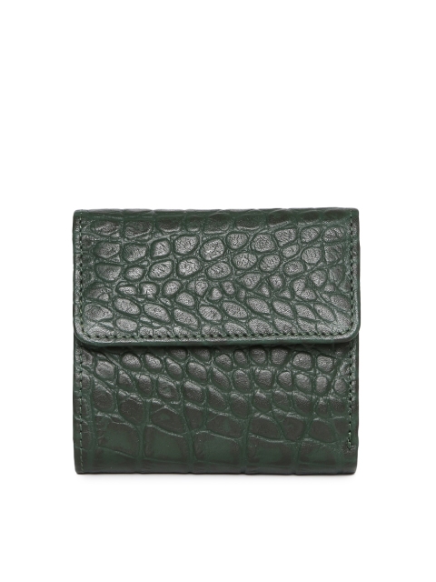 

Hidesign Women Green Leather Textured Three Fold Wallet