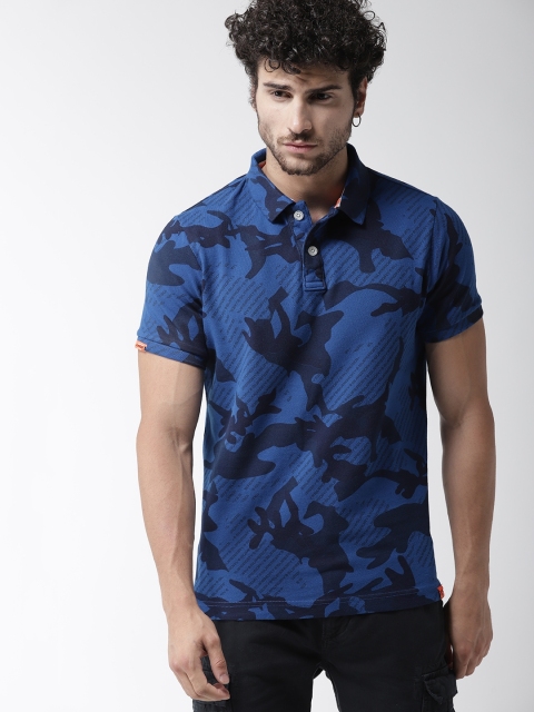 

Superdry Men Blue Printed Polo Collar T-shirt
