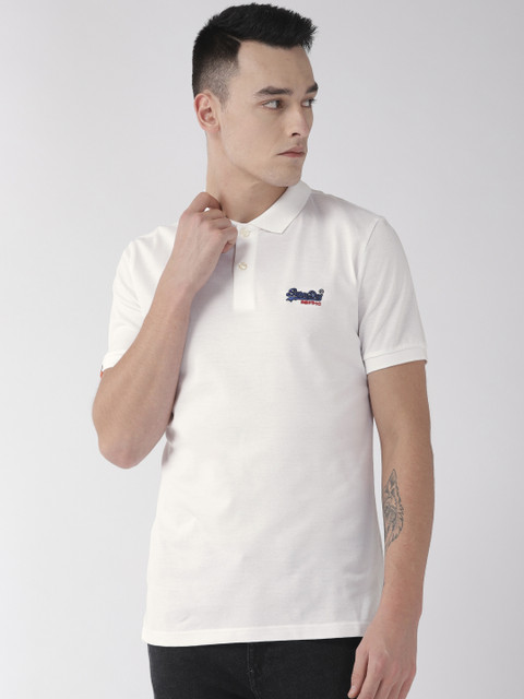 

Superdry Men White Solid Polo Collar T-shirt